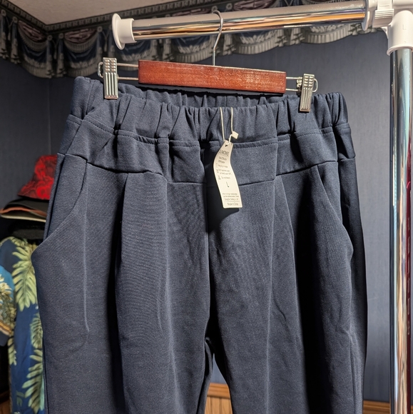 LARGE Navy Sweatpants Elastic Waist Pockets Cotton Blend - Picture 2 of 10